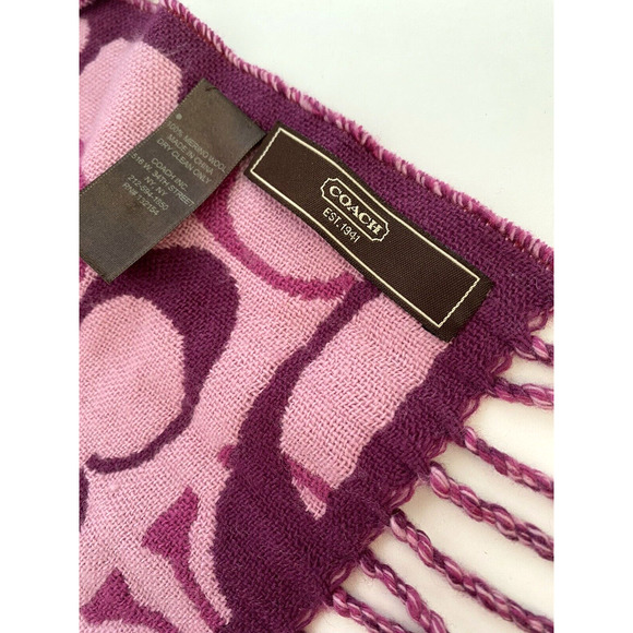 Coach Women' Coach Optic C Scarf Scarves & wraps 100% merion wool purple - Picture 4 of 11